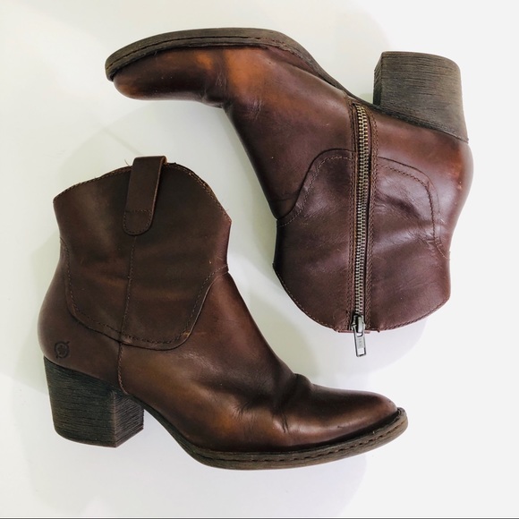 Born Shoes - Born Brown Leather Ankle Boots Heeled Booties Born Shoes - Born Brown Leather Ankle Boots Heeled Booties